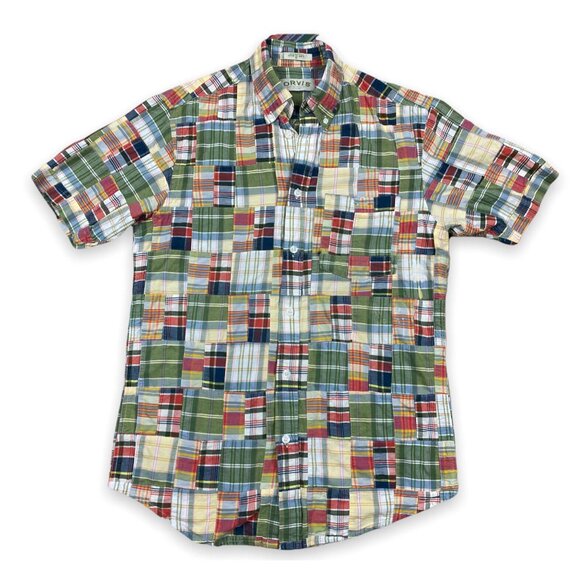 Orvis Patch Work Plaid Short Sleeve Button Down Shirt Men's Size Medium - Picture 1 of 7